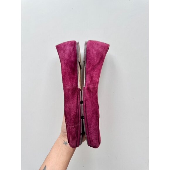 TORY BURCH Wine Burgundy Suede Leather Plastic Logo Driving Loafers, Size 9 - Picture 10 of 13